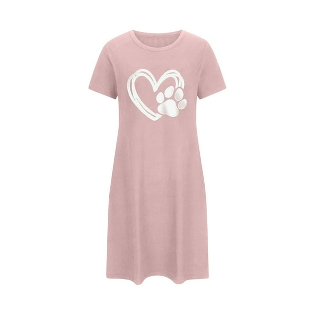fheaev Chemises de Nuit pour Femmes Grande Taille Imprimé Saint-Valentin Chemise de Nuit Décontractée Manches Courtes Robe de Nuit Ample Confortable Pyjama Col Rond Chemises de Nuit Douces