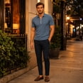 thumbnail image 3 of AZoiNM Men's Corduroy Short Sleeve Shirt Half Zip Collared Casual Stretch Fit Tee, 3 of 10