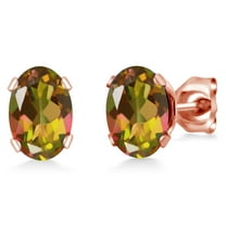 Gem Stone King 2.40 Ct Oval 7x5mm Mango Mystic Topaz Brass Rose Gold Plated Brass Stud Earrings for Women Men