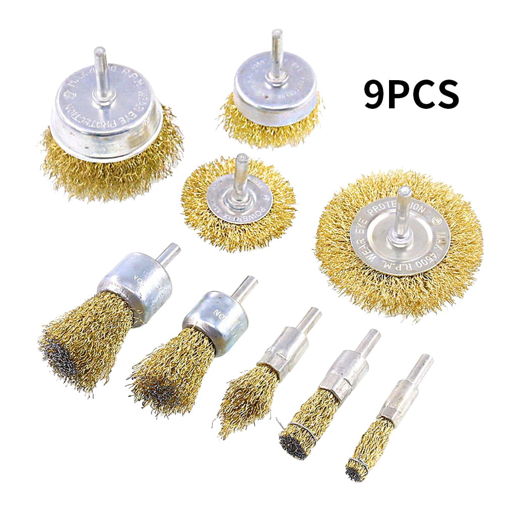 9Pcs Stainless Steel Wire Brush Wheel Set For Metal Surface Polising Shank 6mm 