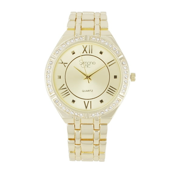 Simone Chi Women's Luxury Crystal Diamonds Iced Out Watch, Blinged Out Sparkling Elegance and Timeless Glamour (ST10502 Classic Gold)