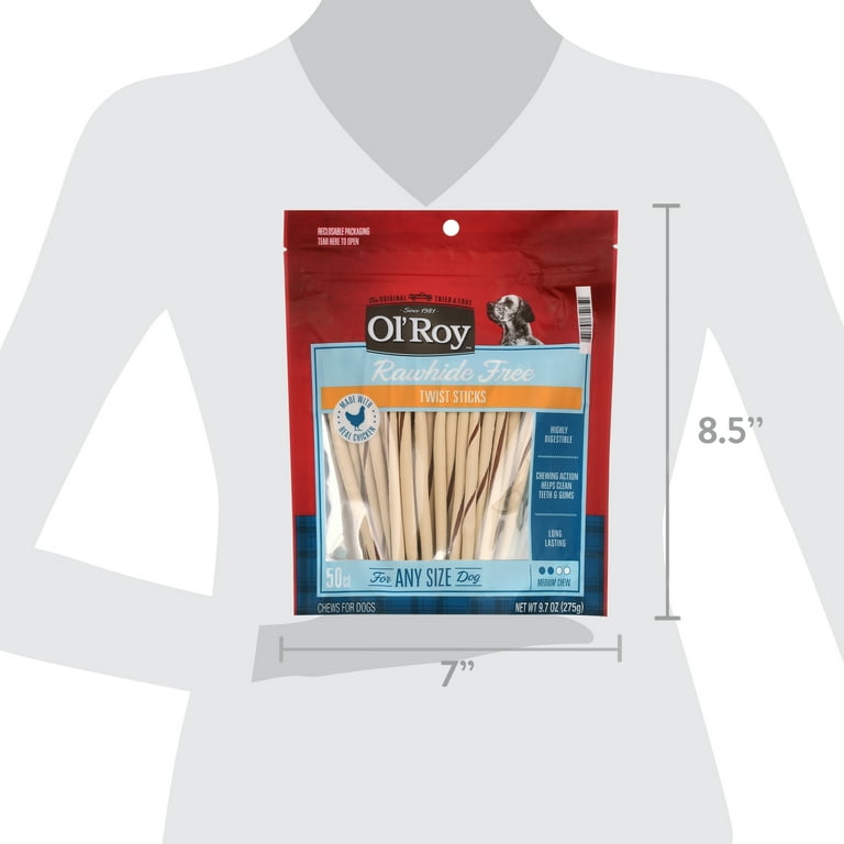 Ol' Roy Rawhide Free Chicken Twist Sticks for Dogs, 50 Count