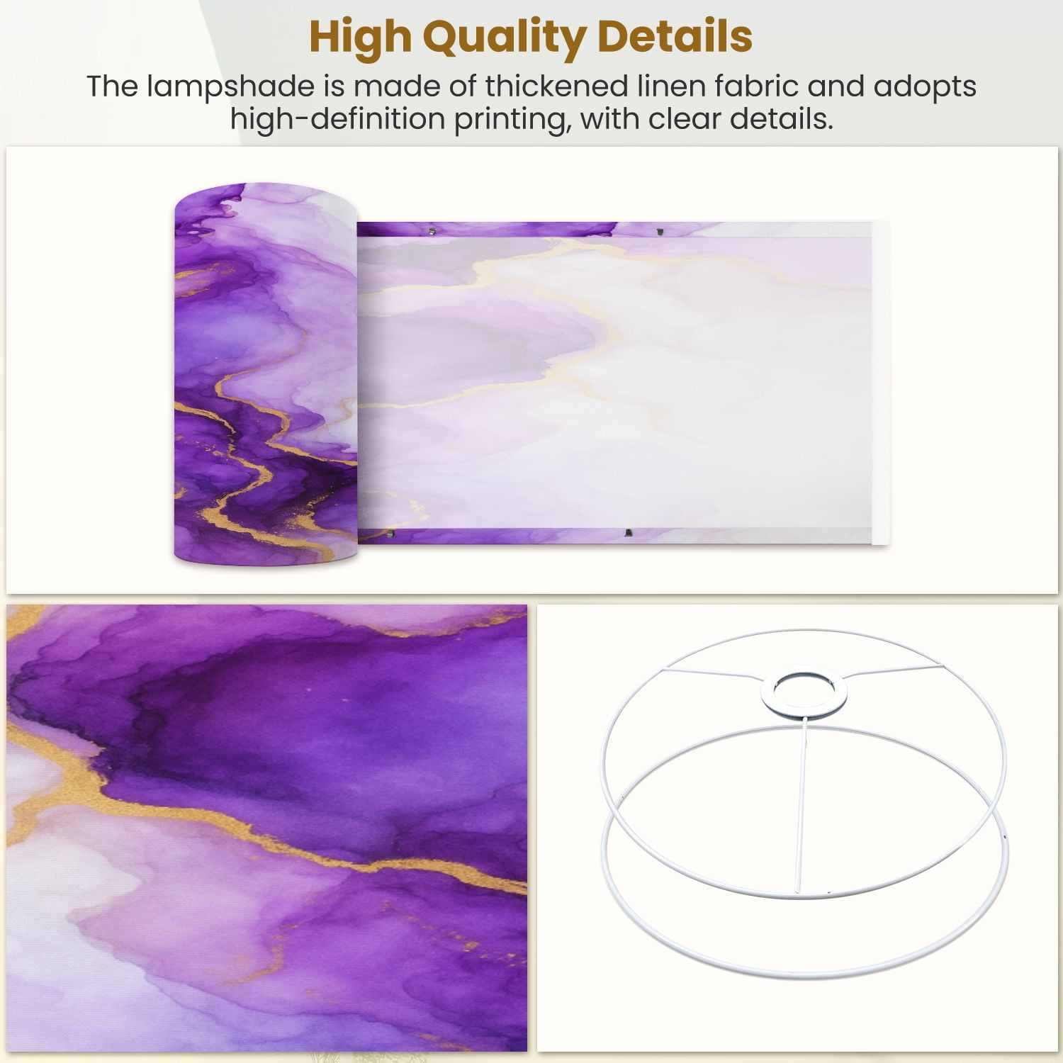 Lampshades 2 Pack Purple gold abstract marble liquid ink art painting paper 13"x13"x10" Light Shade for Table Lamps Floor Lamps Drum Lamp Shades Lampshade Replacement Easy Assembly