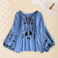 thumbnail image 1 of Blusa bordada para mujer, Tops informales con cuello en V, Tops bohemios elegantes bordados florales Azul, 1 of 10