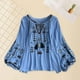 thumbnail image 1 of Blusa bordada para mujer, Tops informales con cuello en V, Tops bohemios elegantes bordados florales Azul, 1 of 10