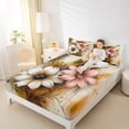 thumbnail image 4 of Manfei Retro Pink Flower Queen Sheet Sets 4 Pieces for Girls, Watercolor Floral, Gold Gray Ombre Queen Fitted Sheet, Ultra Soft Home Decor, 4 of 7
