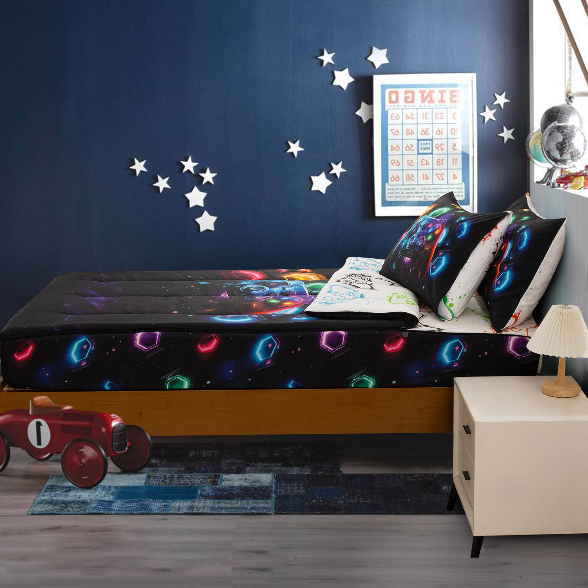 Btargot Galaxy Space Zipper Comforter Set Twin for Kids Boys Planet Constellation Bedding Set
