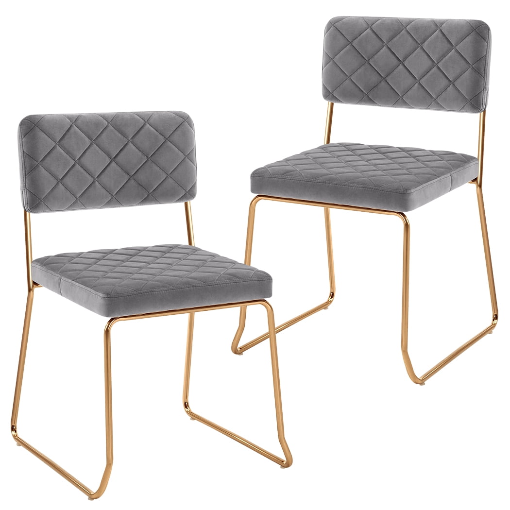 Duhome Modern Dining Chairs Set Of 2 Quilt Armless Kitchen Chair Desk Chair Accent Velvet Chairs With Gold Metal Legs With Mid Back For Dining Room Living Room Grey Walmart Com