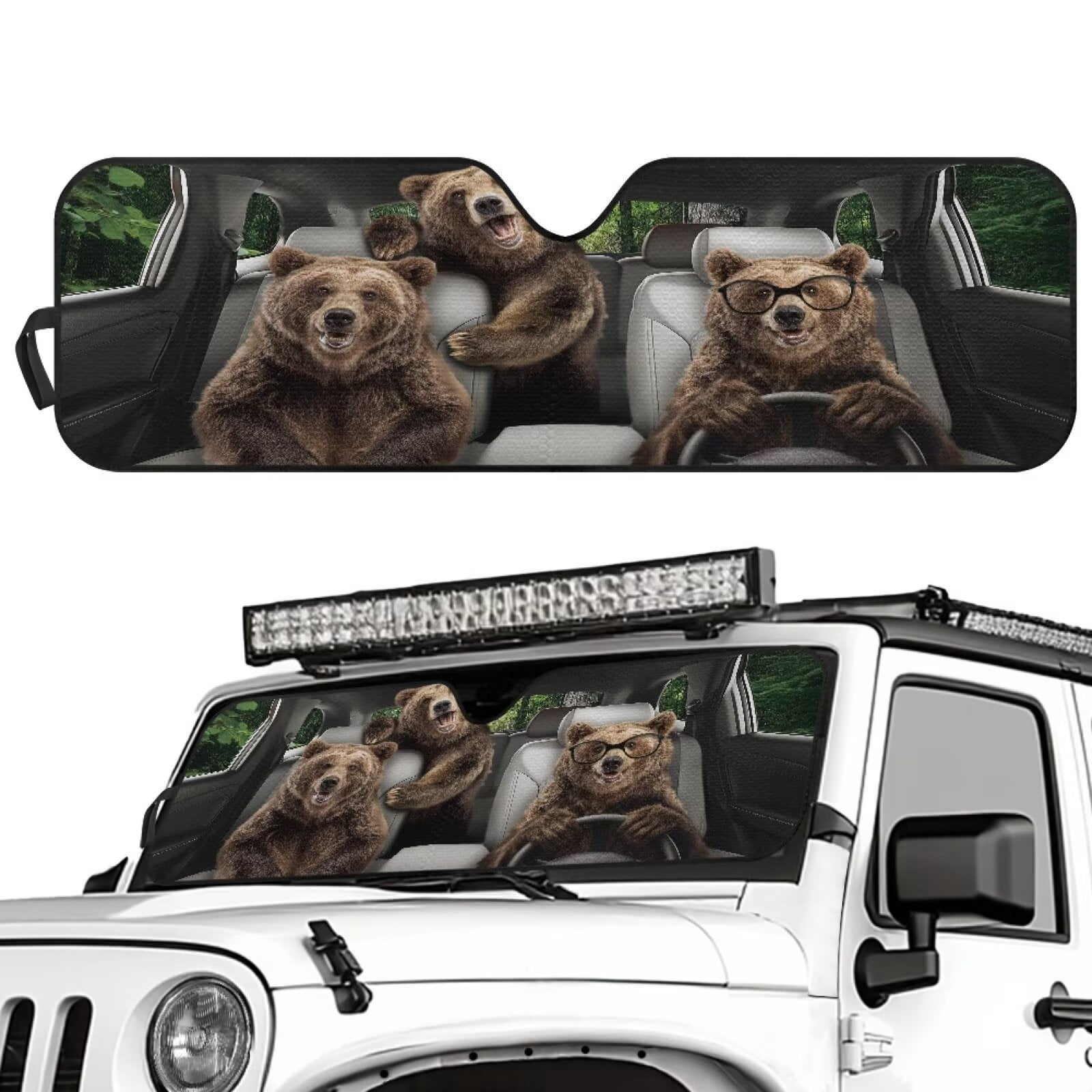 XYZCANDO Bear Windshield Sun Shade Blocks UV Rays Sun Visor Protector for 2007-2018 Jeep Wrangler JK JKU & 1997-2006 Jeep Wrangler TJ LJ Windshied Sunshade Block UV Rays