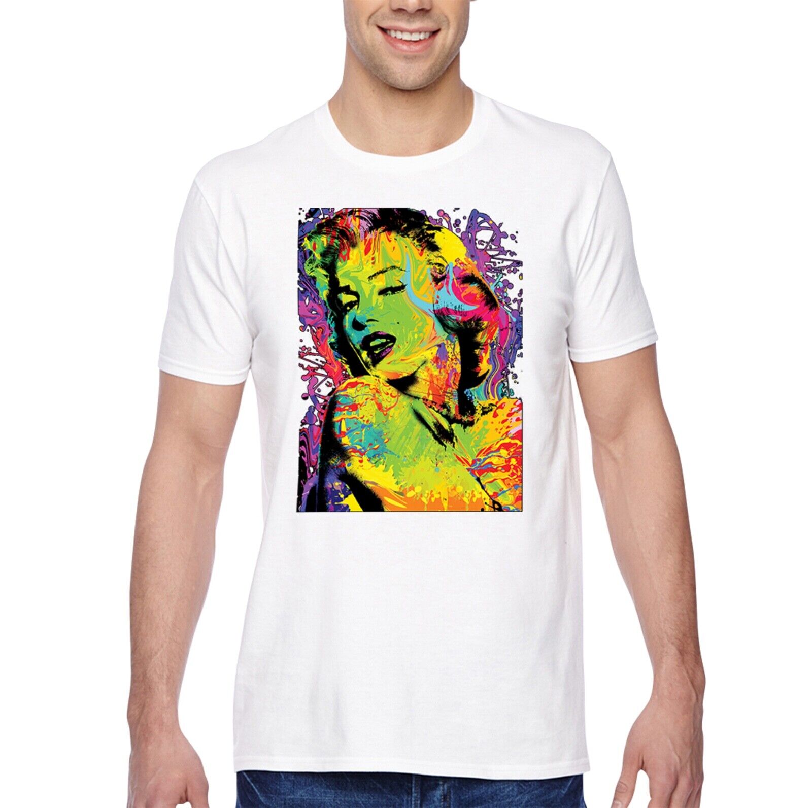 XtraFly Apparel Men's Tee Neon Marilyn Monroe Pin Up Tie Dye Crewneck T