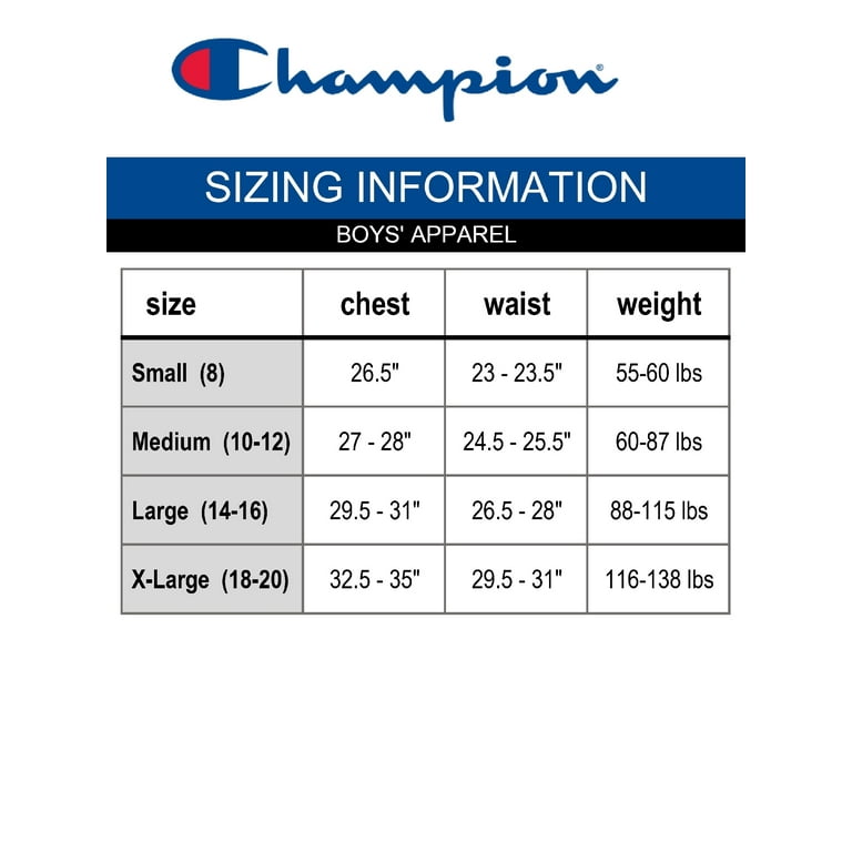 Champion sweater size chart 60 hotsell