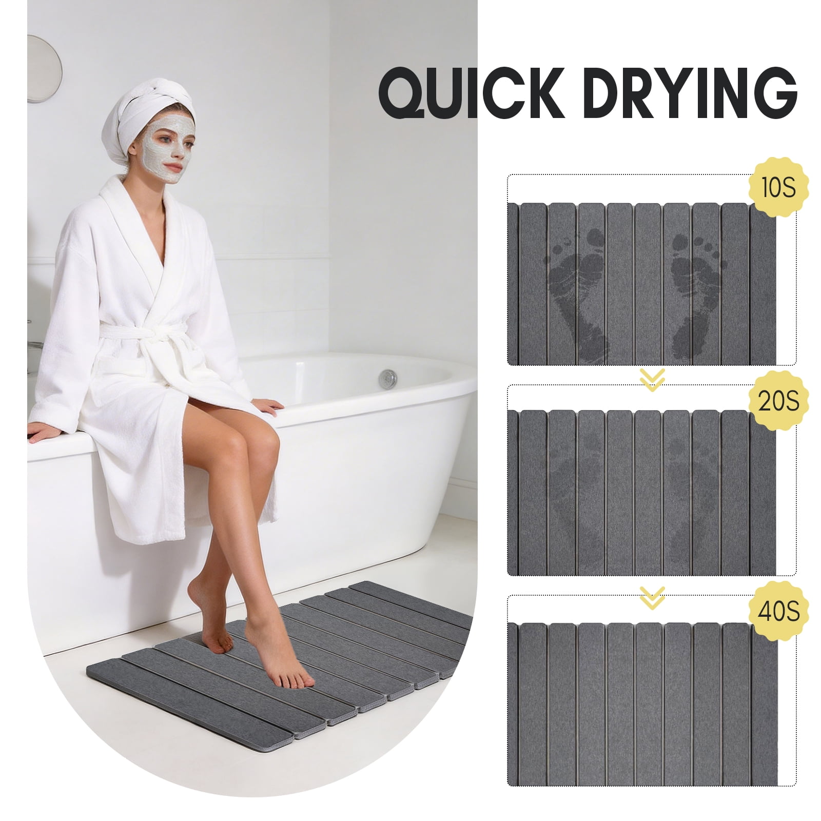 Large Foldable Stone Bath Mat,Diatomaceous Earth with Non-Slip and Super Absorbent, Dry Mat with Quick Dry for Bathroom