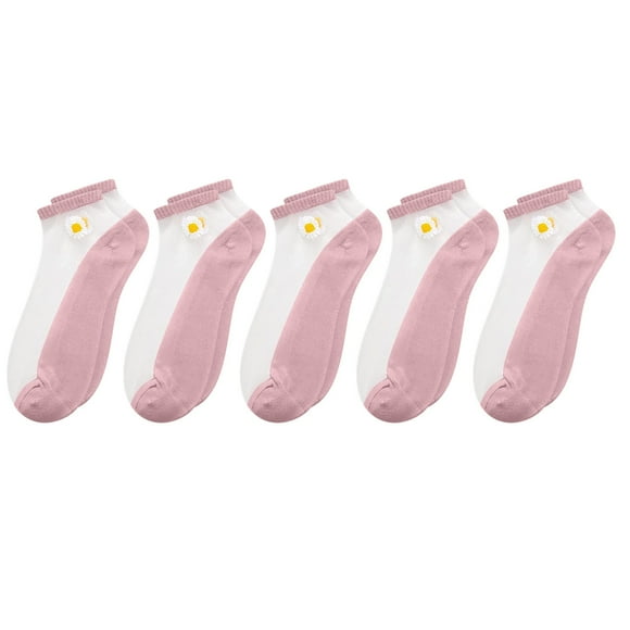 Ploknplq Compression Socks for Women 5Pc Women Casual Cute Little Daisy Mesh Splice Breathable Short Socks Ankle Socks Womens Socks Pink One Size