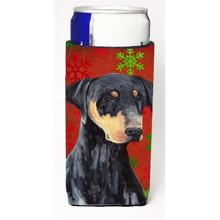 

Doberman Red and Green Snowflakes Holiday Christmas Michelob Ultra s for slim cans