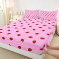 thumbnail image 4 of Strawberry Bed Sheets Tropical Fruit Sheet Set 4 Pcs Kawaii Strawberry Sheets Set + Deep Pocket Fitted Sheet + Strawberry Flat Sheet + Cute Cartoon Fruit Decor 2 Pillowcases Full Pink, 4 of 6