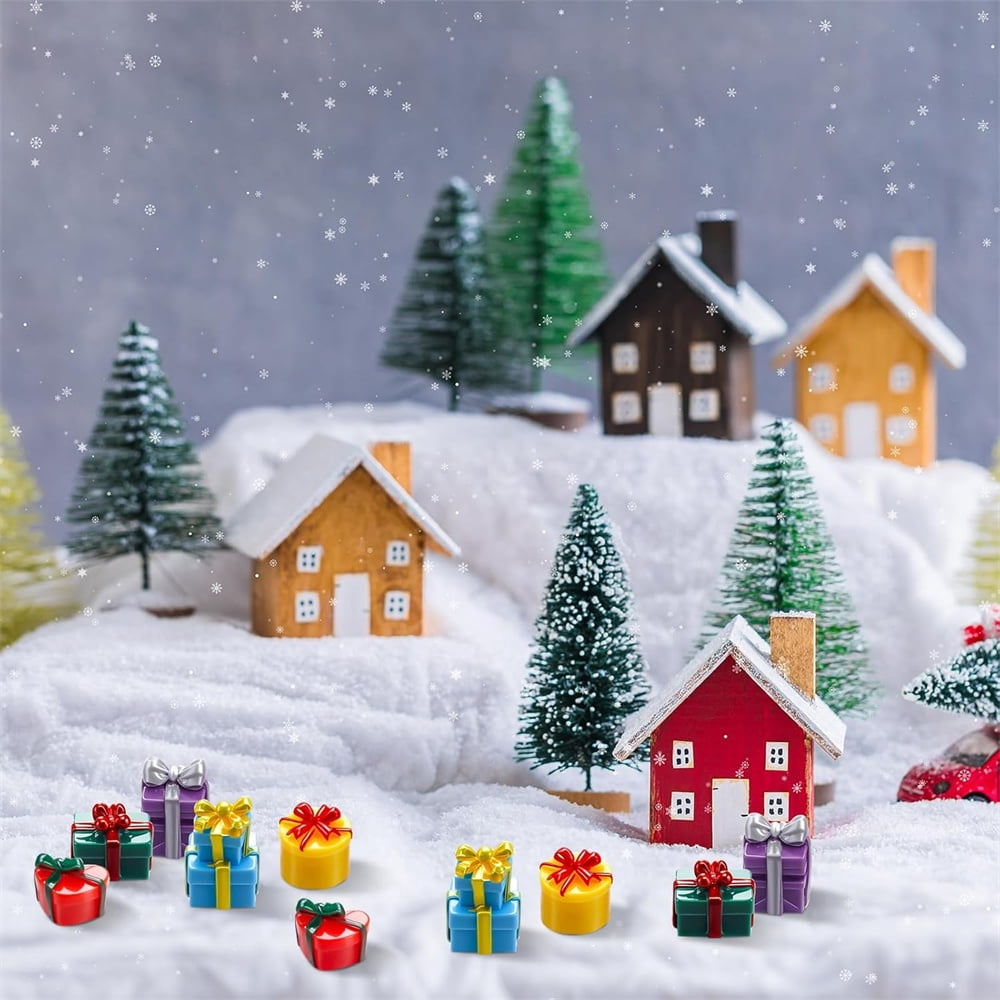NOGIS Christmas Miniature Gift Boxes Ornaments,50 Pcs Christmas Tree Mini Resin Presents Charms for Craft Dollhouse and Xmax Mini Decorations (Style B)