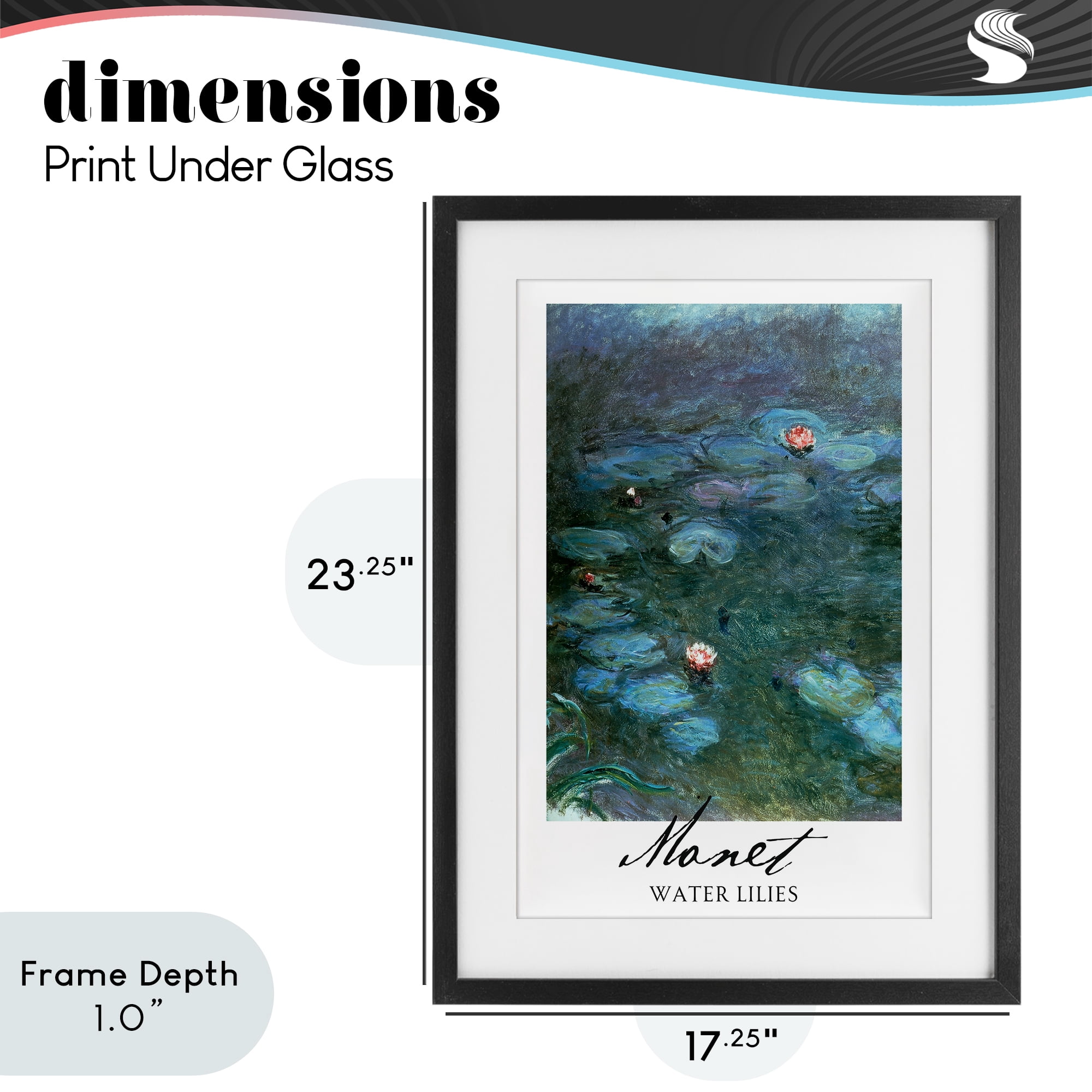 Stupell Industries Monet Water Lilies Black Framed Print Under Glass, design by Vintage Hustle