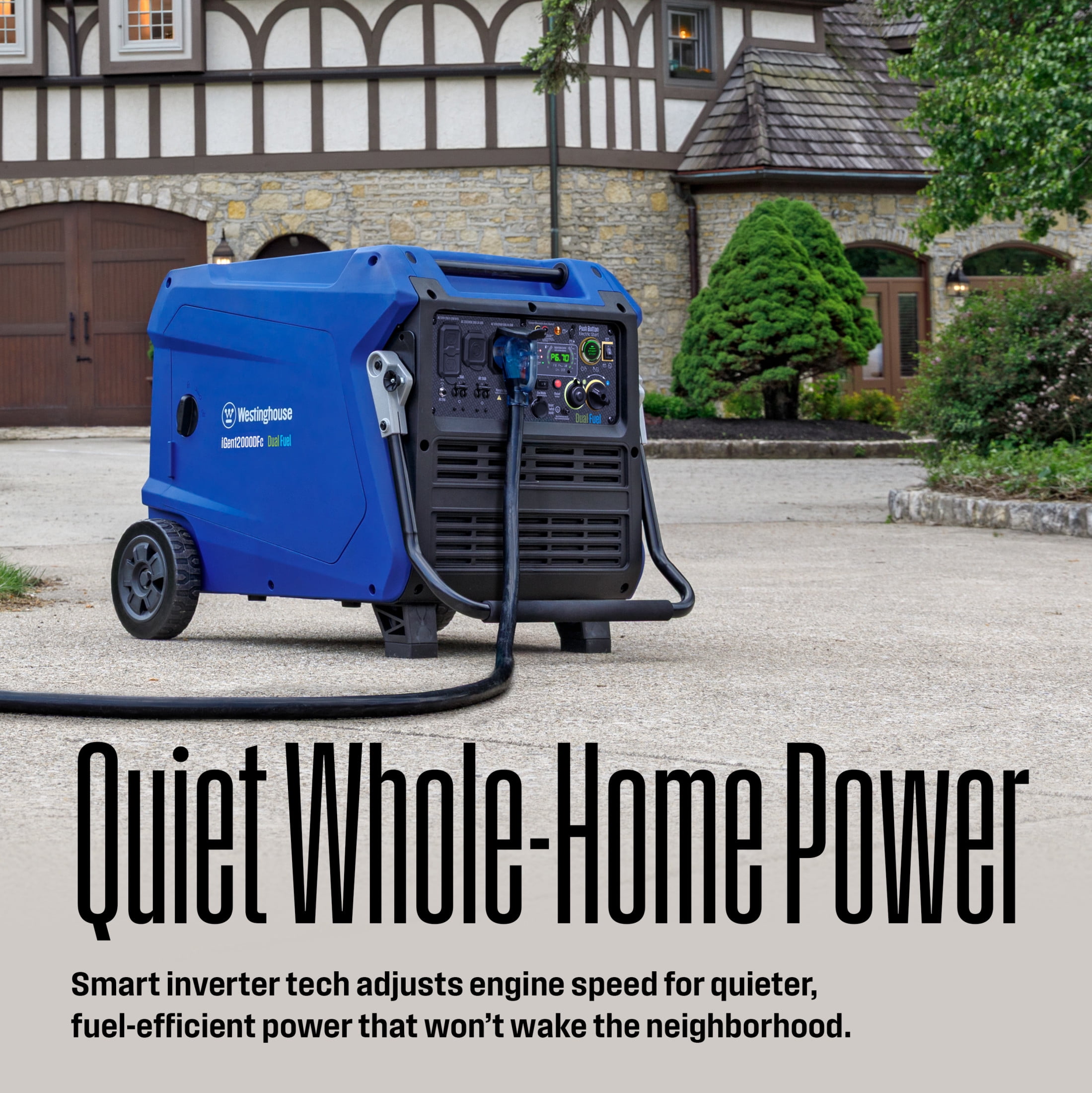 Westinghouse 12,000 Peak Watt Portable Inverter Generator, Dual Fuel, Remote Start with CO Sensor