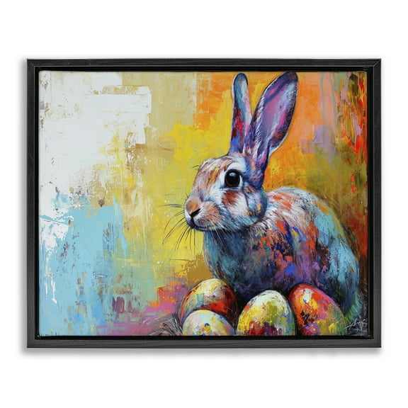 Stupell Industries Easter Joy Abstract Holiday Painting Black Floater Framed Canvas Art Print Wall Art, 21 x 17