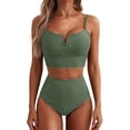 thumbnail image 2 of Women’s Two Piece V Wire Bikini Set with High Waist Bottoms and Adjustable Spaghetti Straps for Beach or Poolwear Army Green L, 2 of 5