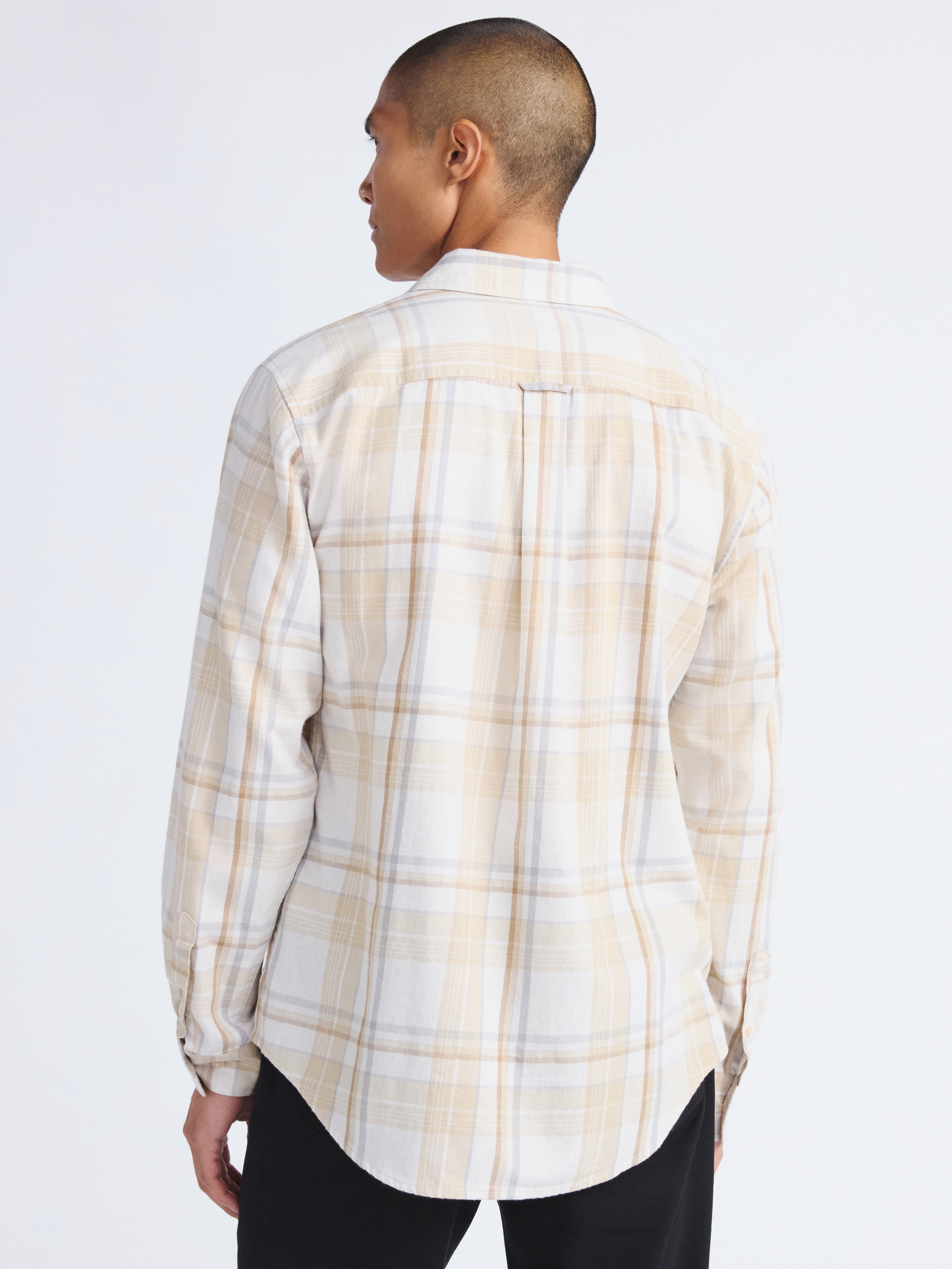 Free Assembly Men's Brushed Cotton Twill Button Front Shirt with Long Sleeves, Sizes XS-3XL
