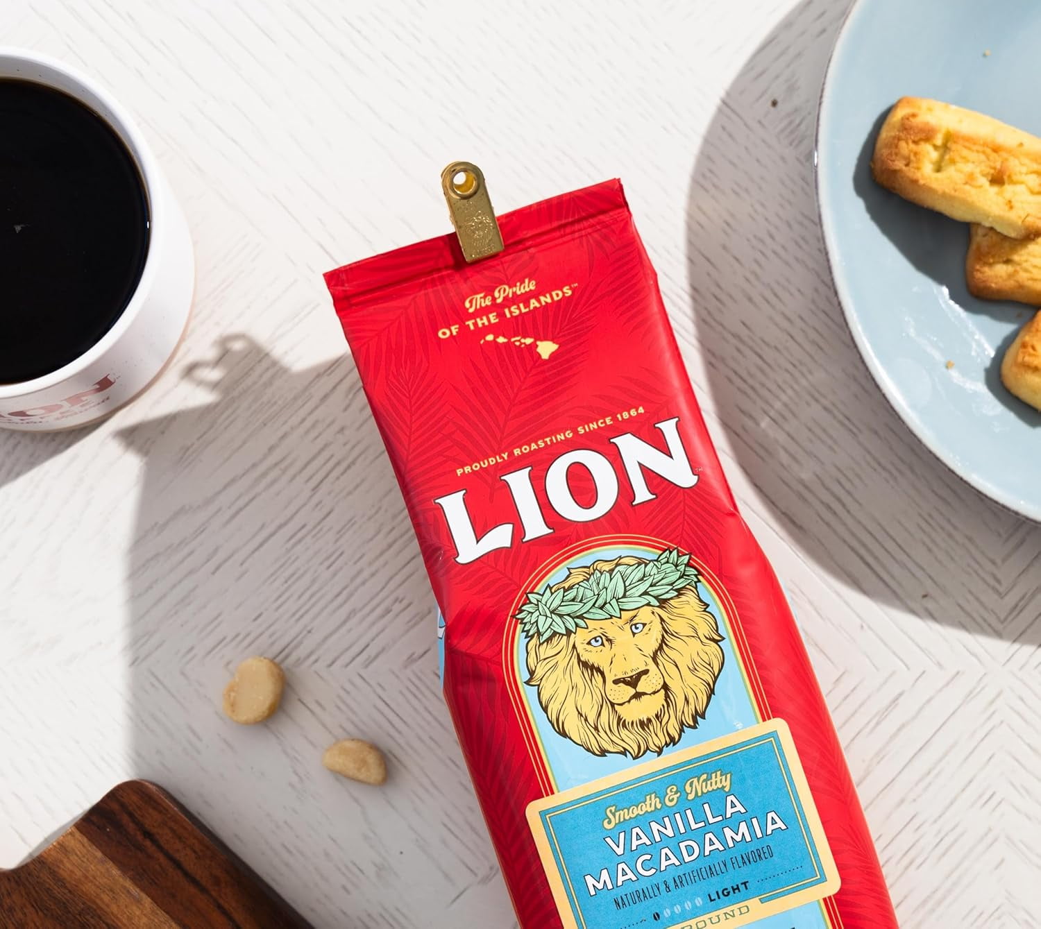 Lion Coffee Vanilla Macadamia Ground Coffee, Light Roast, Hawaiian Inspired Taste, 24 oz 2-Pack