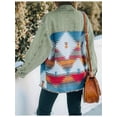 thumbnail image 5 of Women'S Loose Lapel Long-Sleeved Denim Patchwork Jacket Retro Raw Edge Mid-Length Jacket Retro Green S, 5 of 6