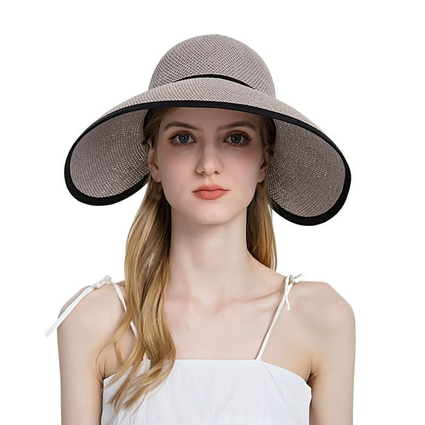 Mchoice Women's Beach Hat Straw Sun Visor Hats Wide Brim Ponytail UV ...