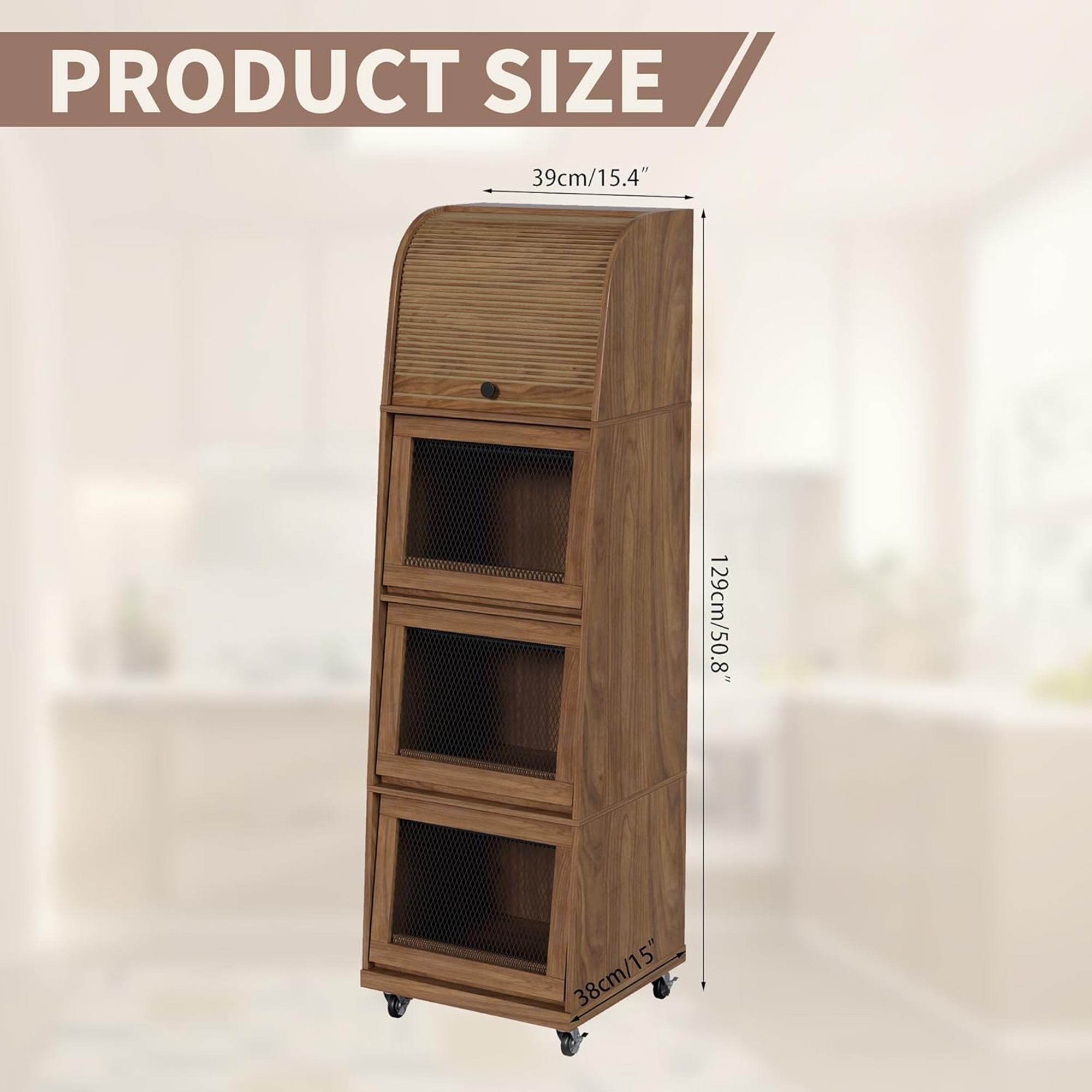 Onion and Potato Storage Bin Box, Movable Potato Bins with Sliding Door, Farmhouse Kitchen Pantry Cabinet