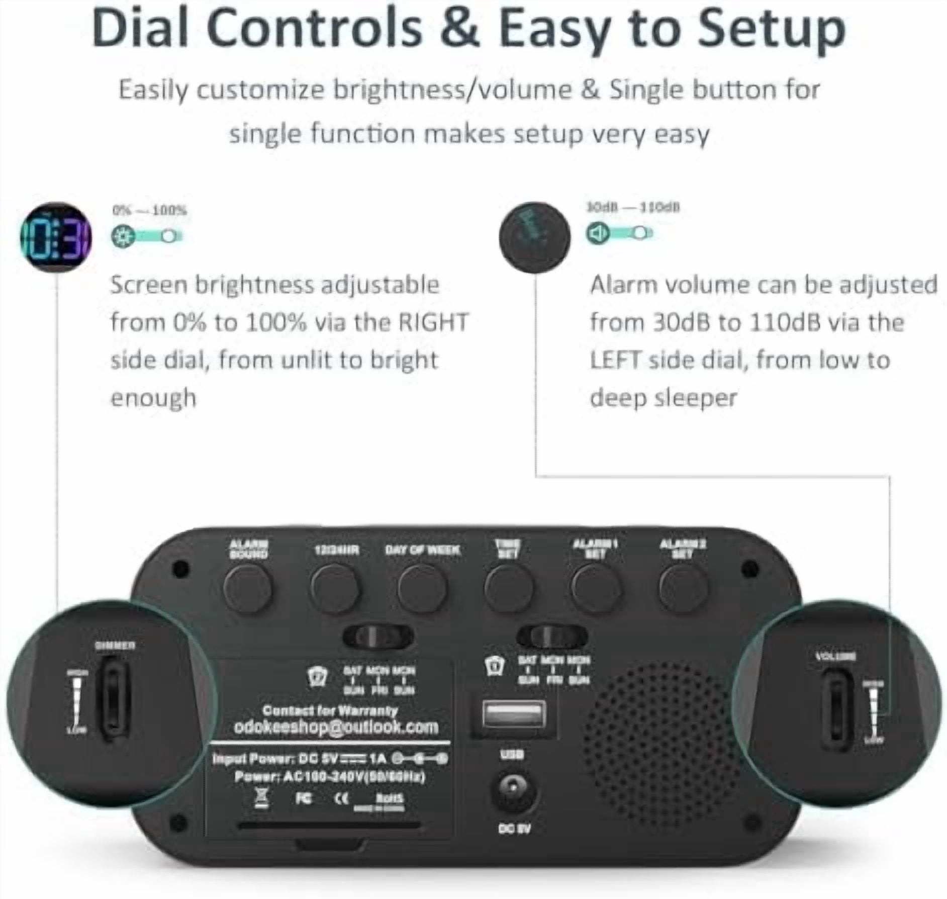 Digital Dual Alarm Clock for Bedroom: RGB Electric Clock with USB Charger for Kids Teens - Dimmable Clock with Weekday Weekend Mode for Bedside Desk