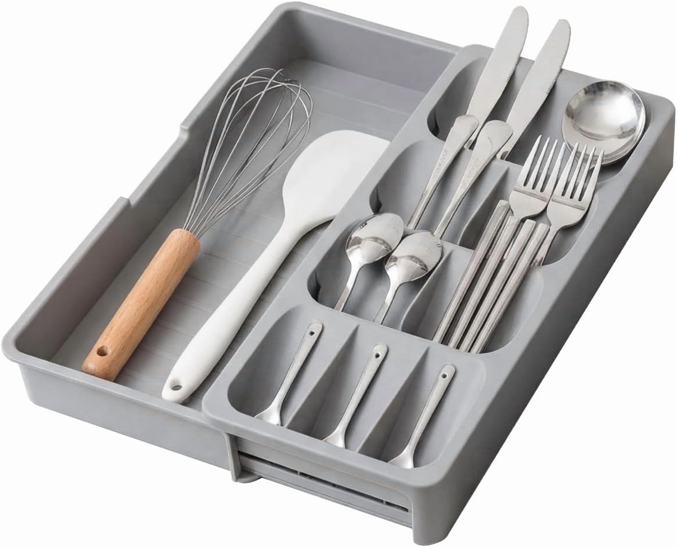 mirlewaiy Expandable Silverware Drawer Organizer Tray, Adjustable Utensil Holder for Kitchen Drawers, BPA-Free Plastic Cutlery and Flatware Storage Divider