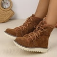 thumbnail image 3 of Womens Winter Fuzzy Mid Calf Combat Boots Fashion Casual Suede Thermal Plush Lined Platform Chunky Snow Boots Coffee Size 6, 3 of 8