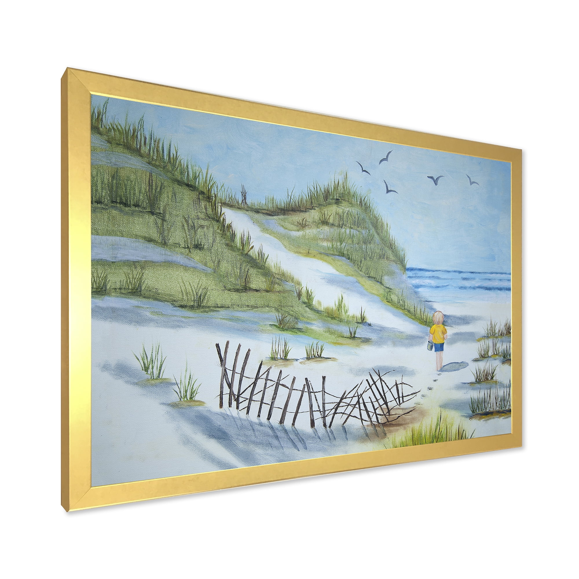 Designart 'Child Walking to The Beach' Nautical & Coastal Framed Art Print
