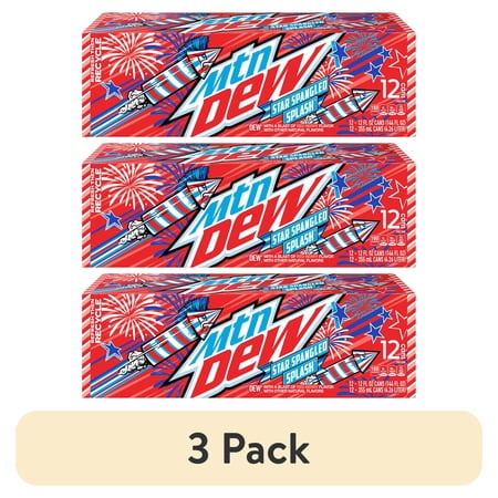 (3 pack) Mountain Dew Star Spangled Splash Red Berry Soda Pop, 12 oz, 12 Pack Cans