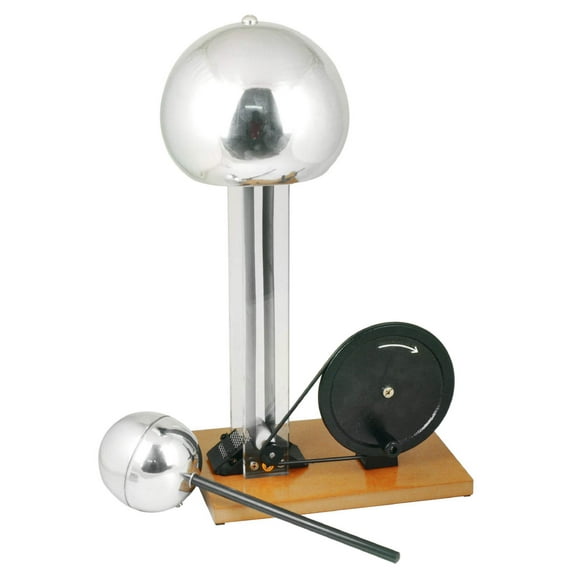 EISCO Hand Crank Van De Graaff Generator, 9.8" Sphere - Up to 100,000 Volts - Includes Assembled Base, Discharge Wand & Grounding Wire - 24" Tall
