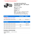 thumbnail image 2 of Front Brake Pad and Rotor Kit - Compatible with 2001 - 2007 Chrysler Town & Country 2002 2003 2004 2005 2006, 2 of 2