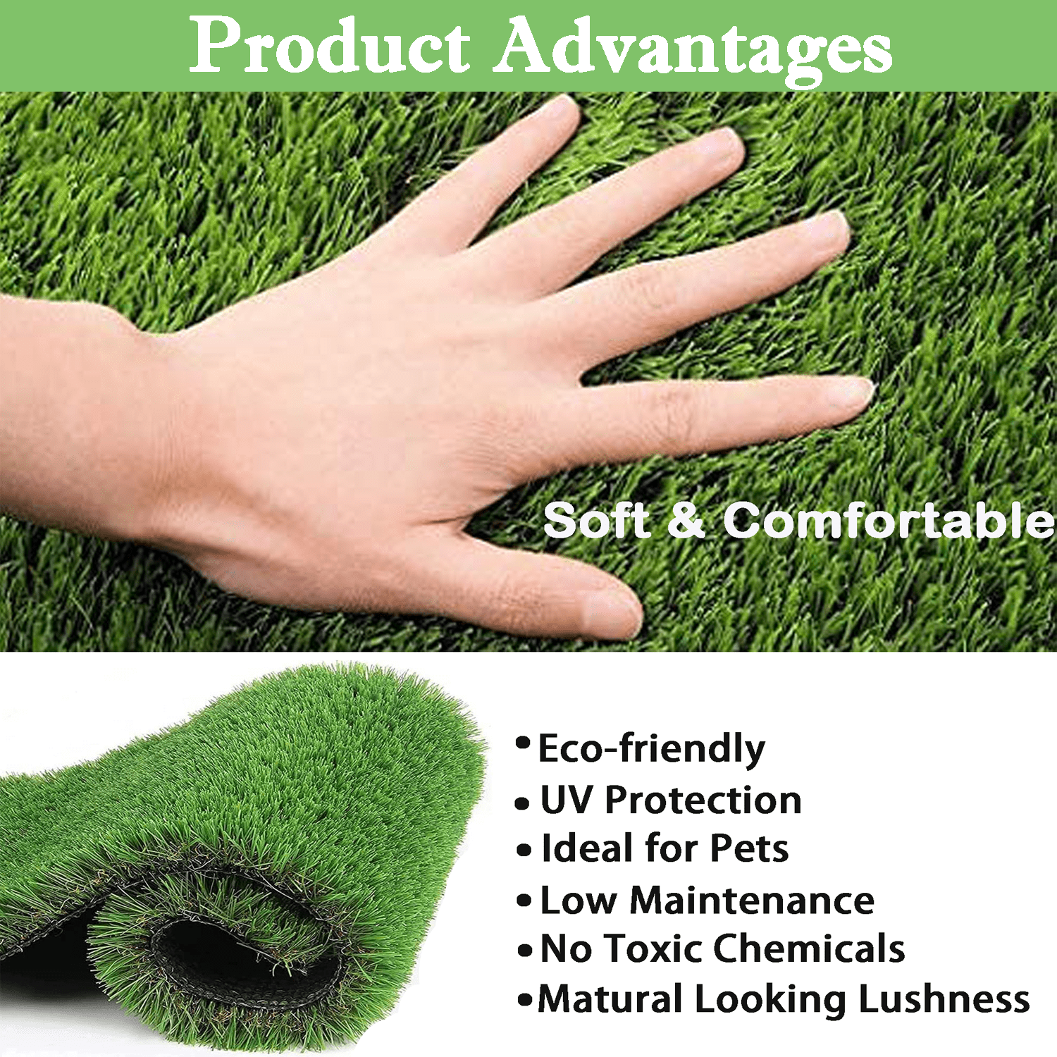 Qunbio Realistic Thick 3.3ft x 32.8ft Artificial Grass Turf, Faux Lawn Grass Rug for Indoor/Outdoor, Synthetic Landscape Fake Grass Mat