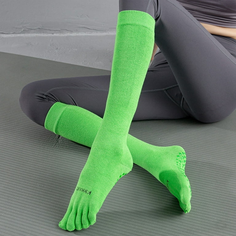 Knee-high Women Yoga Socks Non Slip Toe Finger Separated Workout