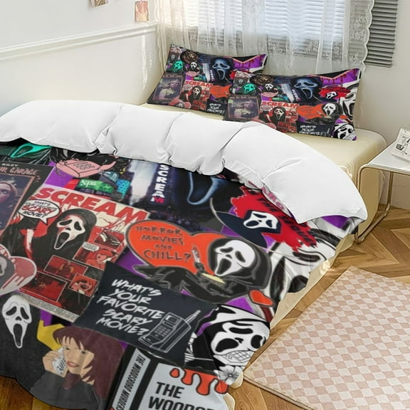 Ghostface 3 Piece Bedding Set Cartoon Comforter Set Cute Duvet Cover Sets Super Soft Aldult Bedding Set Kids Bedroom Gifts,1 Duvet Cover with 2 Pillowcases 86"x70"