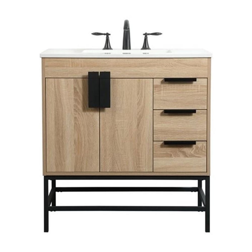 Elegant Decor Eugene 32" Aluminum MDF Single Bathroom Vanity in Mango Wood