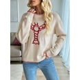 thumbnail image 5 of Women Contrast Sweater Lobster Knit Sweaters Long Sleeve Crew Neck Loose Pullover Top Fall Clothes  M, 5 of 8