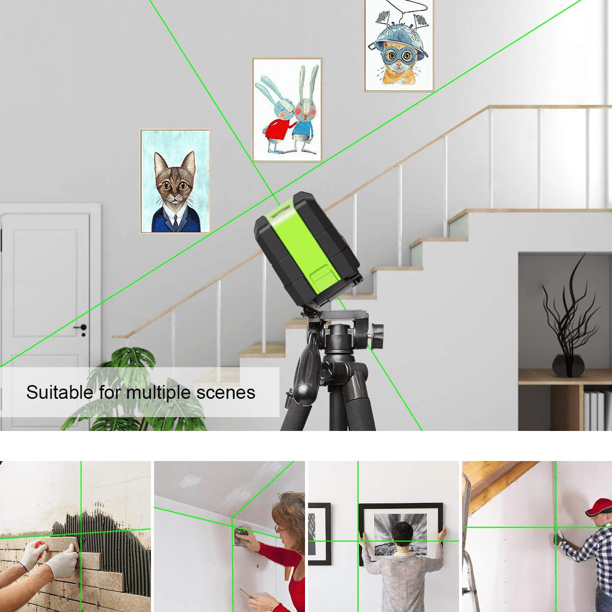 Huepar Cross Line Laser Level Green Beam Self-Leveling Laser Level Tools for Home DIY Picture Hanging with 360° Magnetic Pivoting Base