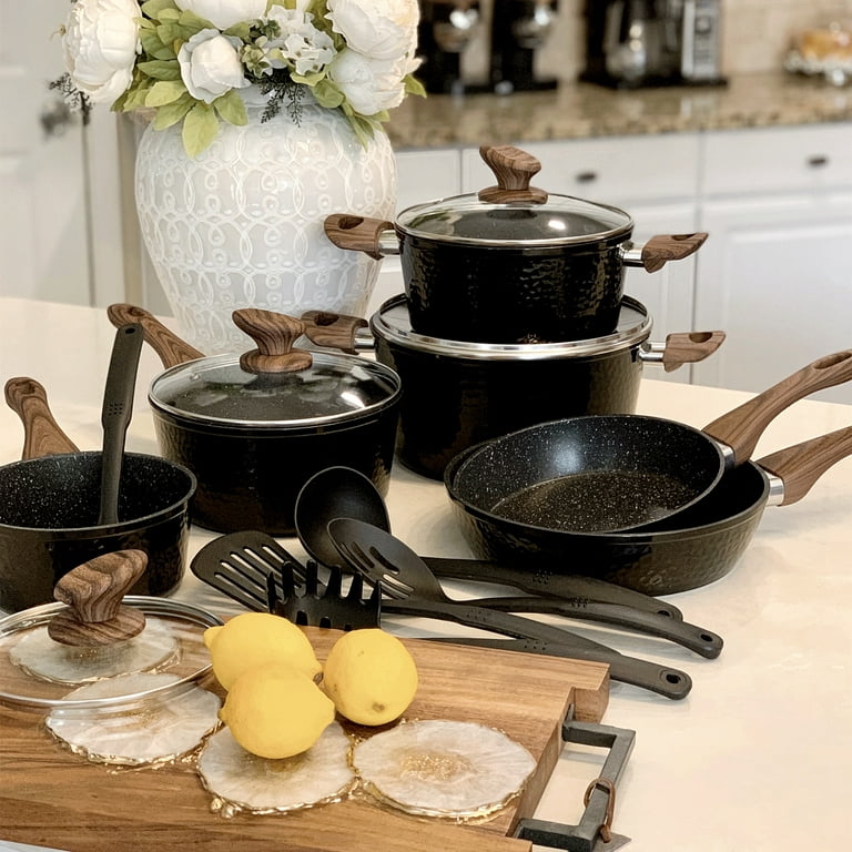 Kitchen Academy 15-Piece Nonstick Granite-coated Cookware Set - Black