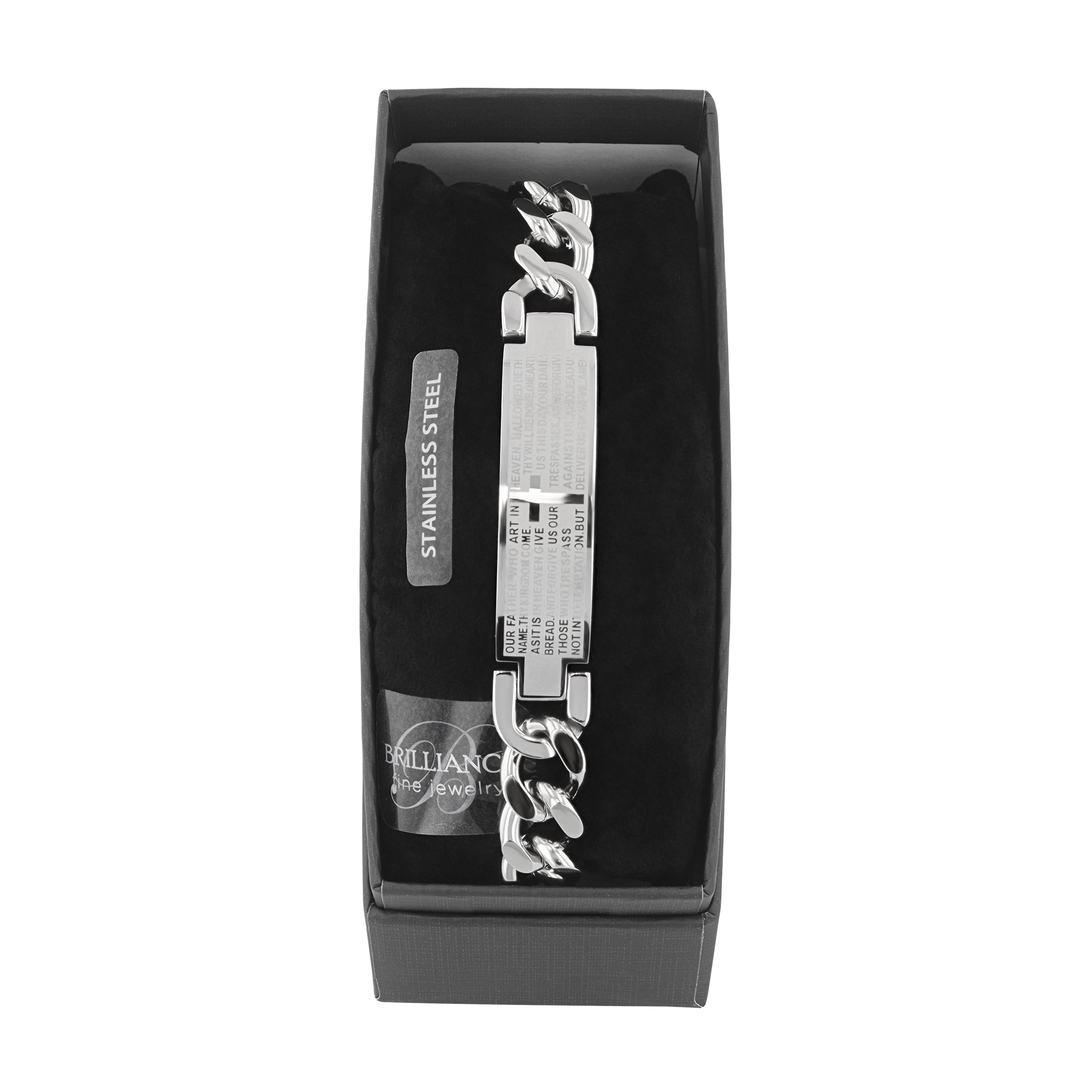 Men's Silver-Tone Stainless Steel Lord's Prayer ID Bracelet - Brilliance Fine Jewelry