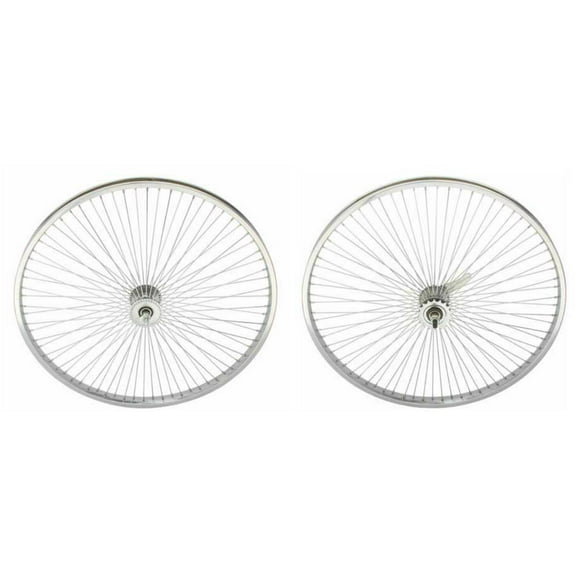 Chrome 26" 72 Spoke Wheel Set. Front and Back Coaster Wheel