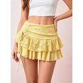 thumbnail image 4 of Womens Mini Skirt Lace Floral Tiered Ruffle Low Waist Side Drawstring Going Out Cake Skirts, 4 of 9