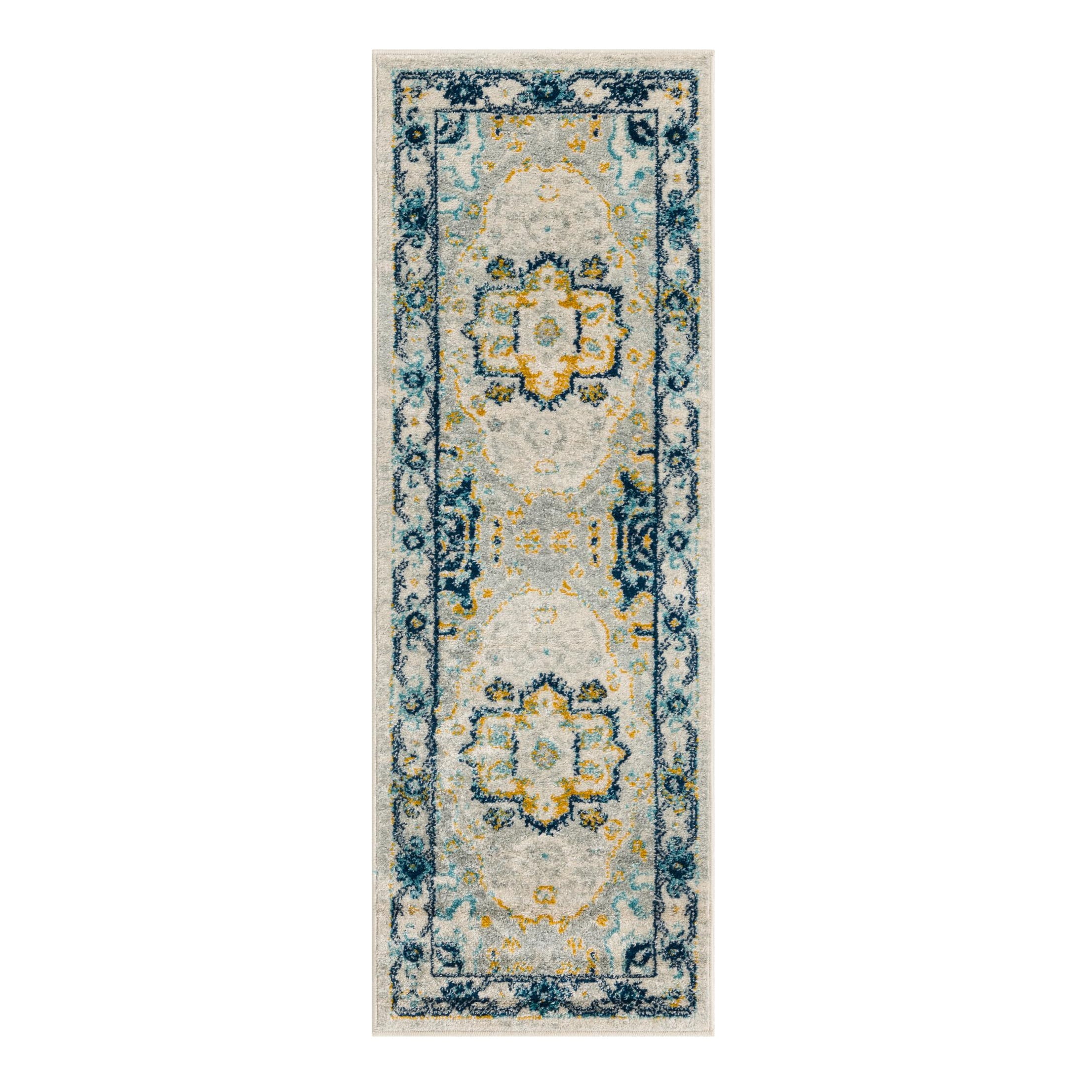 Unique Loom Madeline Vintage Collection Area Rug - Jackson (2' x 6' Runner Gray/Navy Blue)