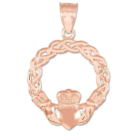 10k Rose Gold Classic Braided Claddagh Charm Pendant
