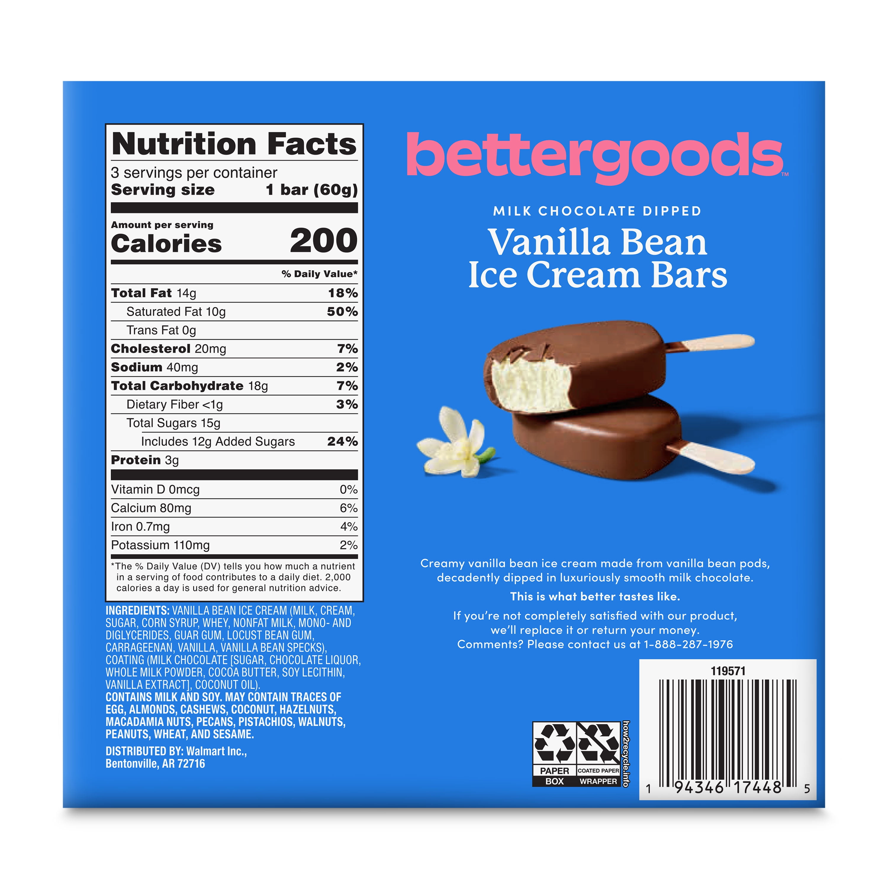 bettergoods Milk Chocolate Dipped Vanilla Bean Ice Cream Bars, 3 fl oz, 3 Pack