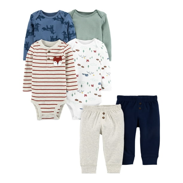 Carter's Child of Mine Baby Boy Long Sleeve Bodysuits and Pants Set, 6